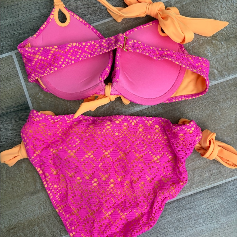 Victoria's Secret Pink and Orange Crochet Bikini Set - Picture 2 of 4